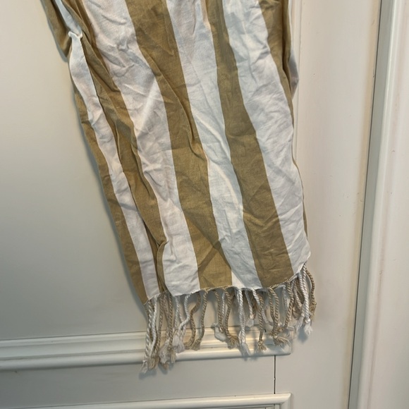 Staud Zuma Cabana Stripe Fringe Hem Beige White Cotton & Linen Pants Size 14 - Picture 4 of 9